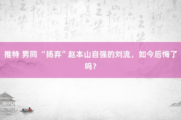 推特 男同 “扬弃”赵本山自强的刘流，如今后悔了吗？