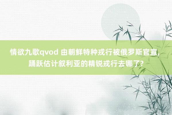 情欲九歌qvod 由朝鲜特种戎行被俄罗斯官宣， 踊跃估计叙利亚的精锐戎行去哪了?