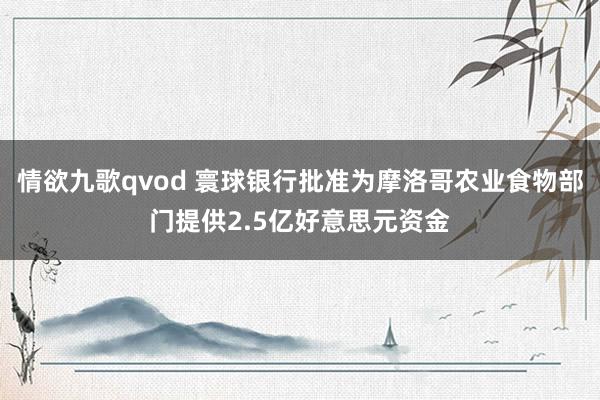情欲九歌qvod 寰球银行批准为摩洛哥农业食物部门提供2.5亿好意思元资金