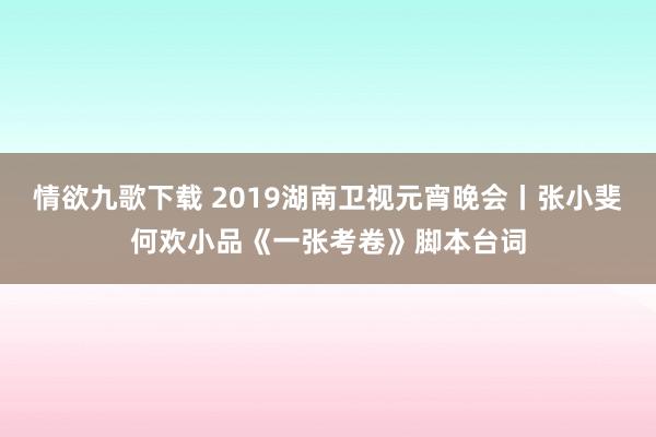 情欲九歌下载 2019湖南卫视元宵晚会丨张小斐何欢小品《一张考卷》脚本台词