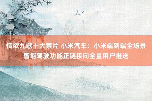 情欲九歌十大禁片 小米汽车：小米端到端全场景智能驾驶功能正链接向全量用户推送