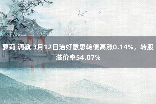 萝莉 调教 3月12日洁好意思转债高涨0.14%，转股溢价率54.07%