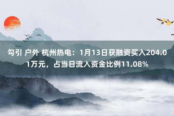 勾引 户外 杭州热电：1月13日获融资买入204.01万元，占当日流入资金比例11.08%