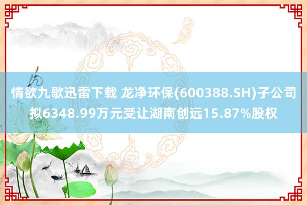 情欲九歌迅雷下载 龙净环保(600388.SH)子公司拟6348.99万元受让湖南创远15.87%股权