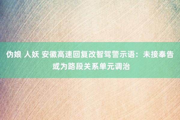 伪娘 人妖 安徽高速回复改智驾警示语：未接奉告 或为路段关系单元调治