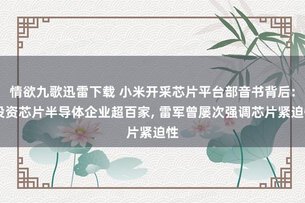 情欲九歌迅雷下载 小米开采芯片平台部音书背后: 投资芯片半导体企业超百家， 雷军曾屡次强调芯片紧迫性