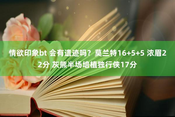 情欲印象bt 会有遗迹吗？莫兰特16+5+5 浓眉22分 灰熊半场培植独行侠17分