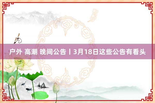 户外 高潮 晚间公告丨3月18日这些公告有看头