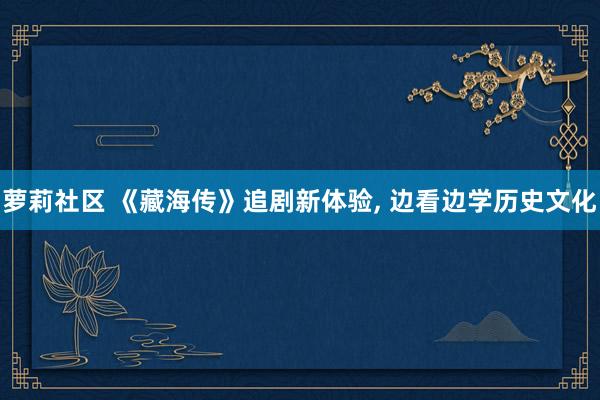 萝莉社区 《藏海传》追剧新体验， 边看边学历史文化